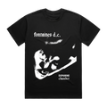 A black short-sleeve graphic t-shirt featuring a white print of a face and the text 'fontaines d.c.'