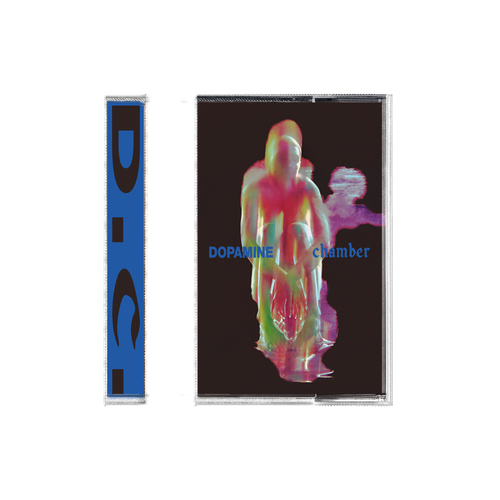 Cassette with distorted colourful graphic on front and blue 'D.C' design on spine.