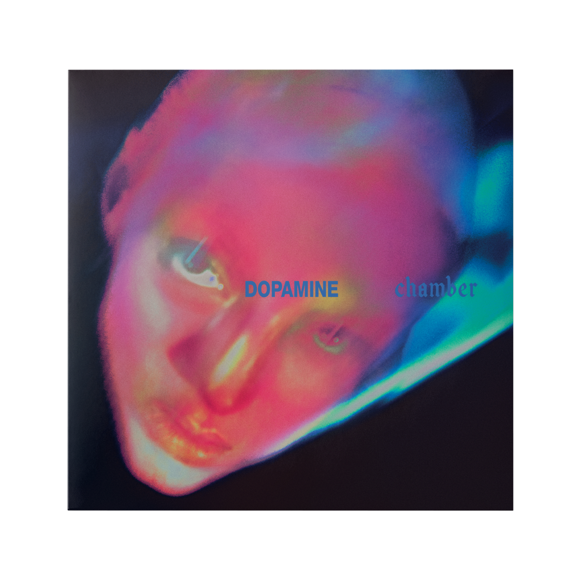 Album cover for 'Dopamine Chamber' featuring a distorted, colorful neon portrait of a face on a dark background.